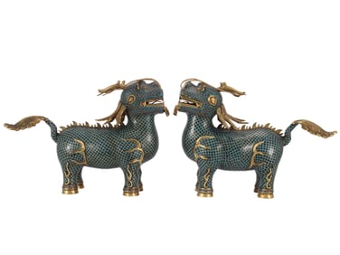 PAIR VERY RARE CLOISONNE ENAMEL KYLIN