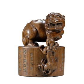 A CARVED HUANGHUALI CHILONG SEAL