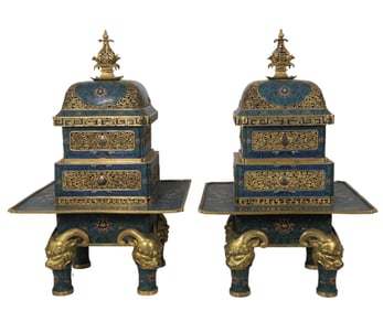 PAIR CHINESE IMPERIAL CLOISONNE ENAMEL INCENSE BURNERS
