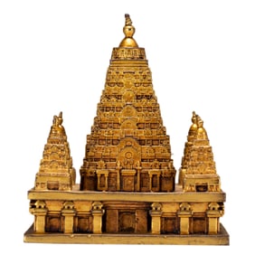 AN EXTREMELY RARE BRONZE-GILT PAGODAS GROUP