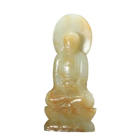 A CARVED WHITE JADE BUDDHA