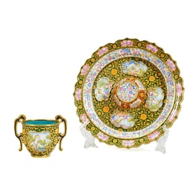 A SET OF PAINTED ENAMEL CUP WITH TRAY