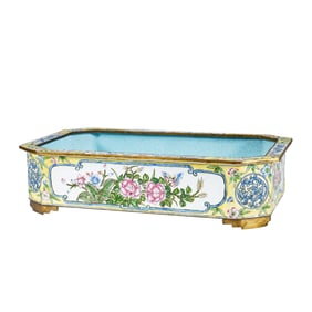 A PAINTED ENAMEL BRONZE JARDINIERE