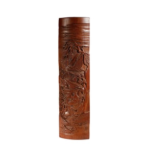 A CARVED BAMBOO LANDSCAPE WRIST-REST