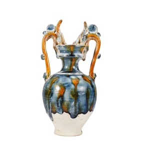 A RARE SANCAI GLAZE POTTERYAMPHORA