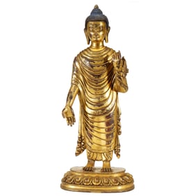 A GILT-BRONZE STANDING FIGURE OF MAITREYA