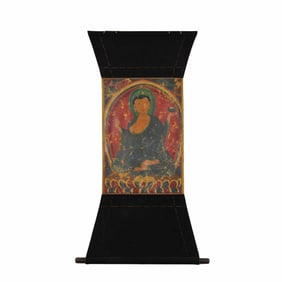 A VERY RARE TIBETAN THANGKA OF SEATED BUDDHA