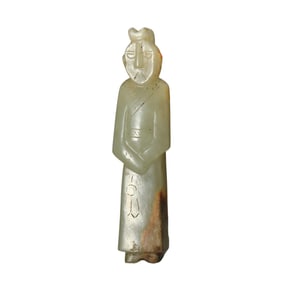 A RARE JADE CARVING OF STANDING FIGURE