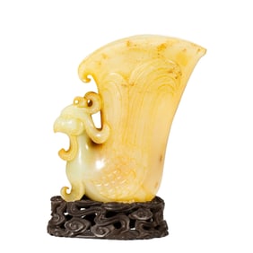 A CARVED JADE PHOENIX LIBATION CUP