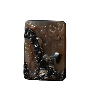 A CARVED AGATE SCHOLAR PLAQUE