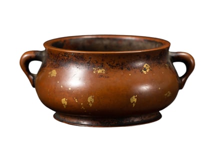 A GOLD SPLASHED BRONZE BOMBE CENSER