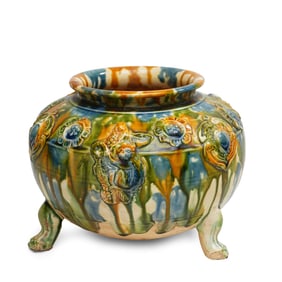 A SANCAI GLAZE POTTERY JAR