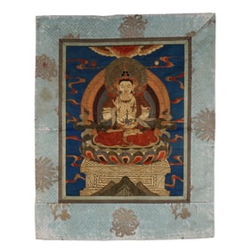 AN IMPERIAL EMBROIDERED THANGKA OF AMITAYUS