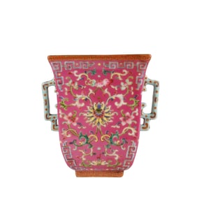 A FAMILLE ROSE LOTUS SCROLLS CUP