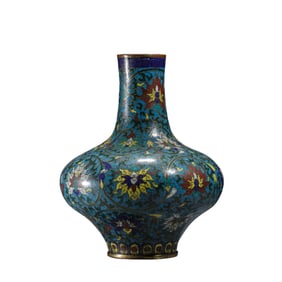 A CLOISONNE ENAMEL LOTUS SCROLLS VASE