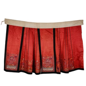 A CHINESE RED GROUND EMBROIDERED DRAGON WEDDING SKIRT