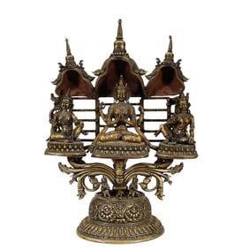 A VERY RARE COPPER ALLOY AVALOKITESVARA WITH ATTENDANTS