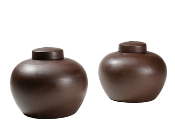 PAIR YIXING GLAZE ZISHA TEA CADDIES WITH COVER