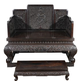 A CARVED ROSEWOOD ZITAN THRONE CHAIR