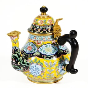 A PAINTED ENAMEL FLORALS TEAPOT