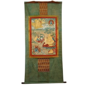 A TIBETAN THANGKA OF SEATED MASTER