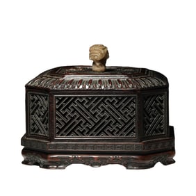 A CHINESE IMPERIAL CARVED ROSEWOOD BOX WITH COVER