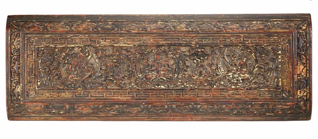 A POLYCHROME PAINTED WOODEN MANUSCRIPT COVER