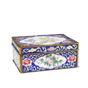 A PAINTED ENAMEL BRONZE POMANDER BOX WITH COVER