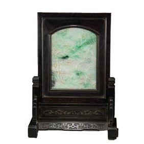 A CARVED JADEITE INLAID ROSEWOOD ZITAN TABLE SCREEN