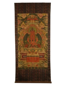 A SINO-TIBETAN EMBROIDERED THANGKA OF AMITAYUS