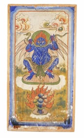A POLYCHROME PAINTED WOODEN PANEL OF GARUDA
