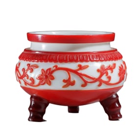 A PEKING GLASS OVERLAY TRIPOD CENSER