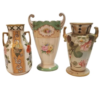 THREE FINELY CRAFTED AND PAINTED JAPANESE NIPPON VESSELS, EARLY 20TH CENTURY.