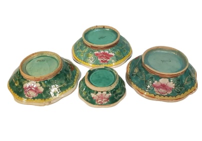 4 CHINESE HEXAGONAL SHALLOW BOWLS LATE 19/EARLY 20TH