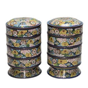 ANTIQUE CHINESE MULTI TIERED CLOISONNÉ FOOD CONTAINERS