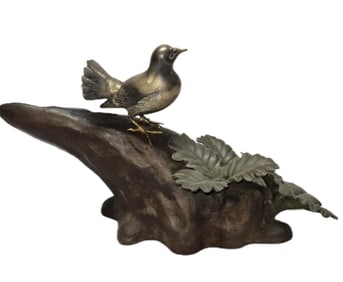 ANTIQUE JAPANESE BRONZE BIRD AND FOLIAGE