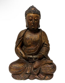 LARGE CHINESE GOLDEN BROWN LACQUER WOODEN MEDITATION BUDDHA STATUE