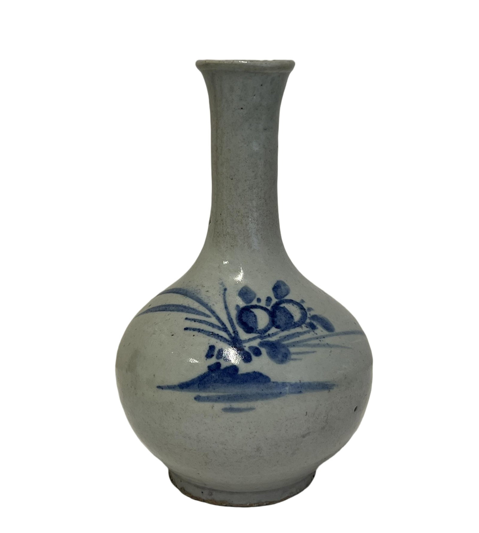 A KOREAN BLUE AND WHITE VASE: A KOREAN BLUE AND WHITE VASE Of globular shape, decorated with orchid at the belly. DIMENSION: H. 22.5 cm. A LIST OF RECOMMENDED THIRD-PARTY SHIPPER IS AVAILABLE UNDER SHIPPING INFORMATION. PLEASE FEE