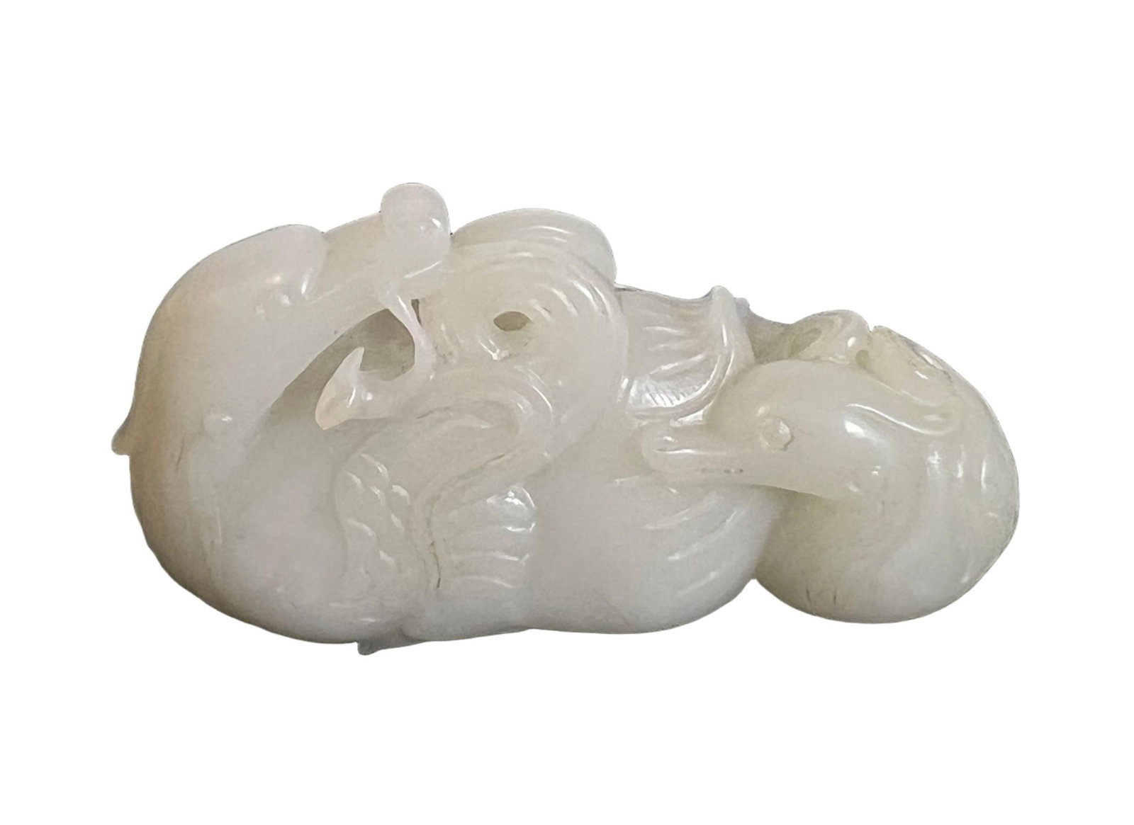 A CARVED WHITE JADE MANDARIN DUCKS (1 of 6)