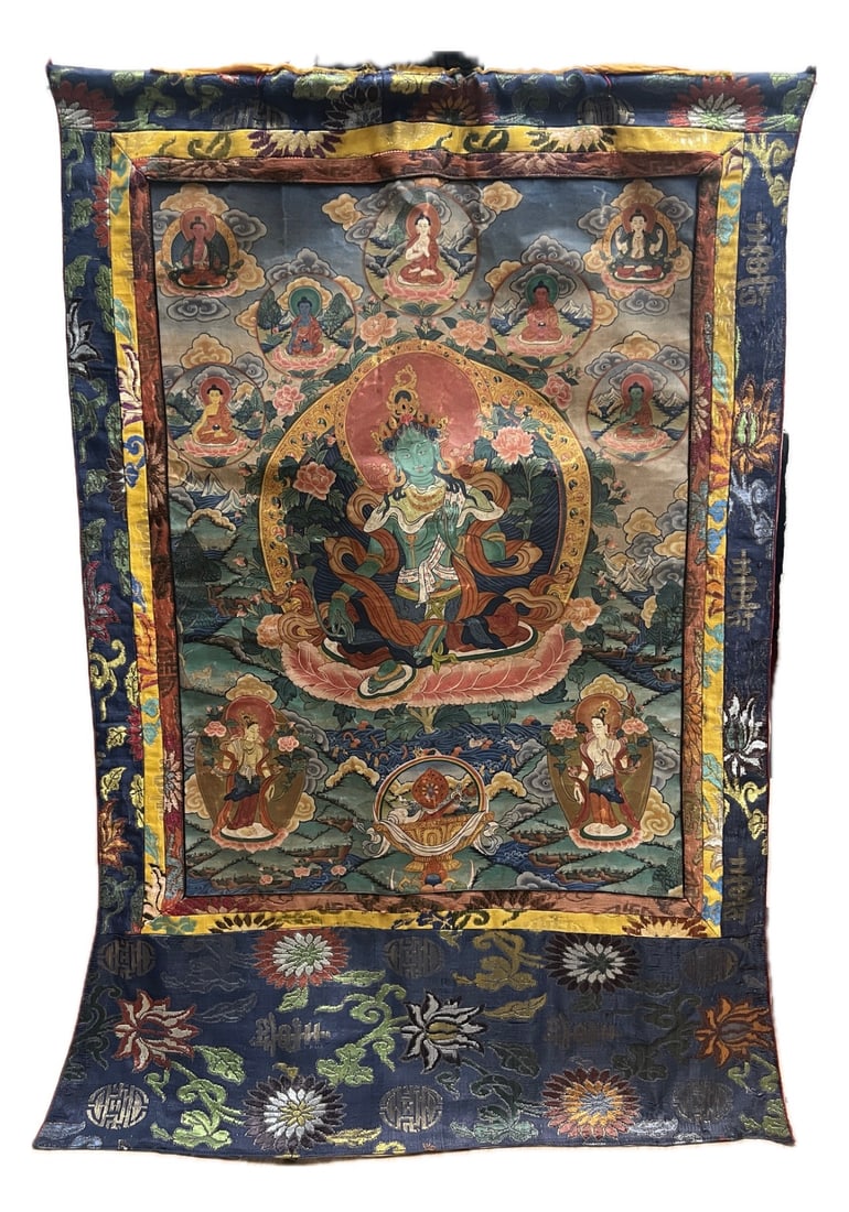 A TIBETAN THANGKA OF GREEN TARA (1 of 17)