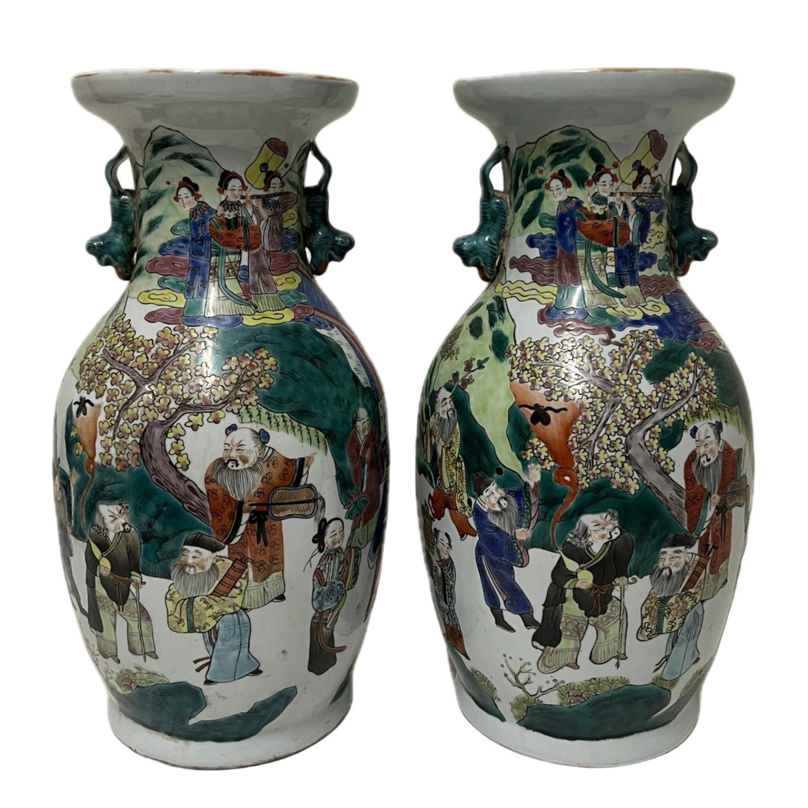 PAIR FAMILLE VERTE FIGURAL STORY VASES: PAIR FAMILLE VERTE FIGURAL STORY VASES Each of baluster shape, decorated with figural story at the belly. DIMENSION: H. 39 cm. A LIST OF RECOMMENDED THIRD-PARTY SHIPPER IS AVAILABLE UNDER SHIPPING