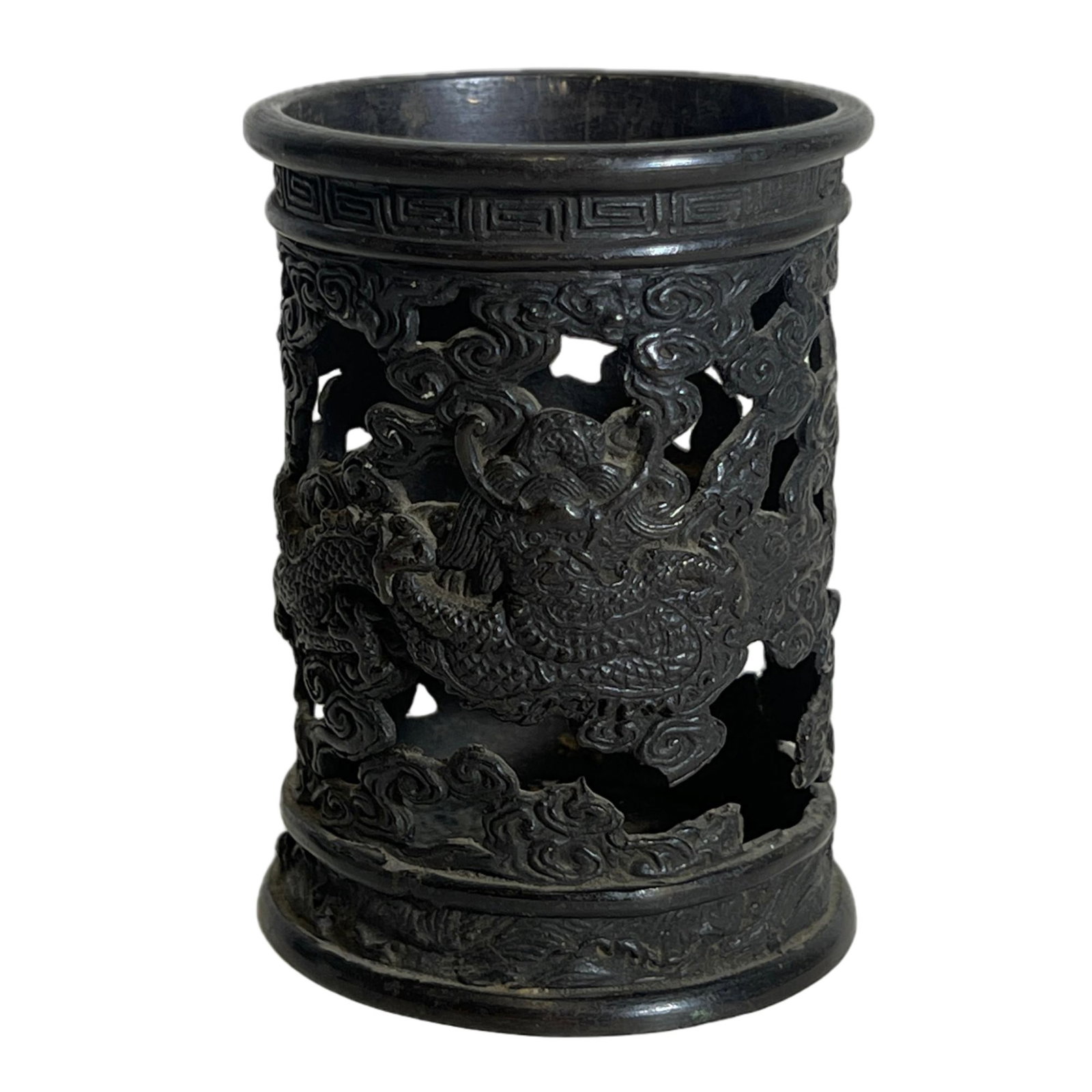 A CARVED ROSEWOOD DRAGON BRUSHPOT (1 of 10)