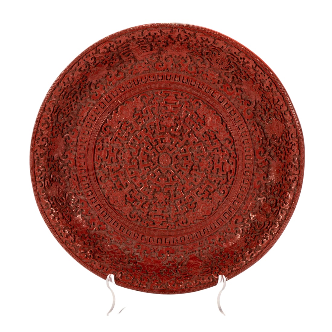 A CARVED CINNABAR LACQUER DISH (1 of 10)