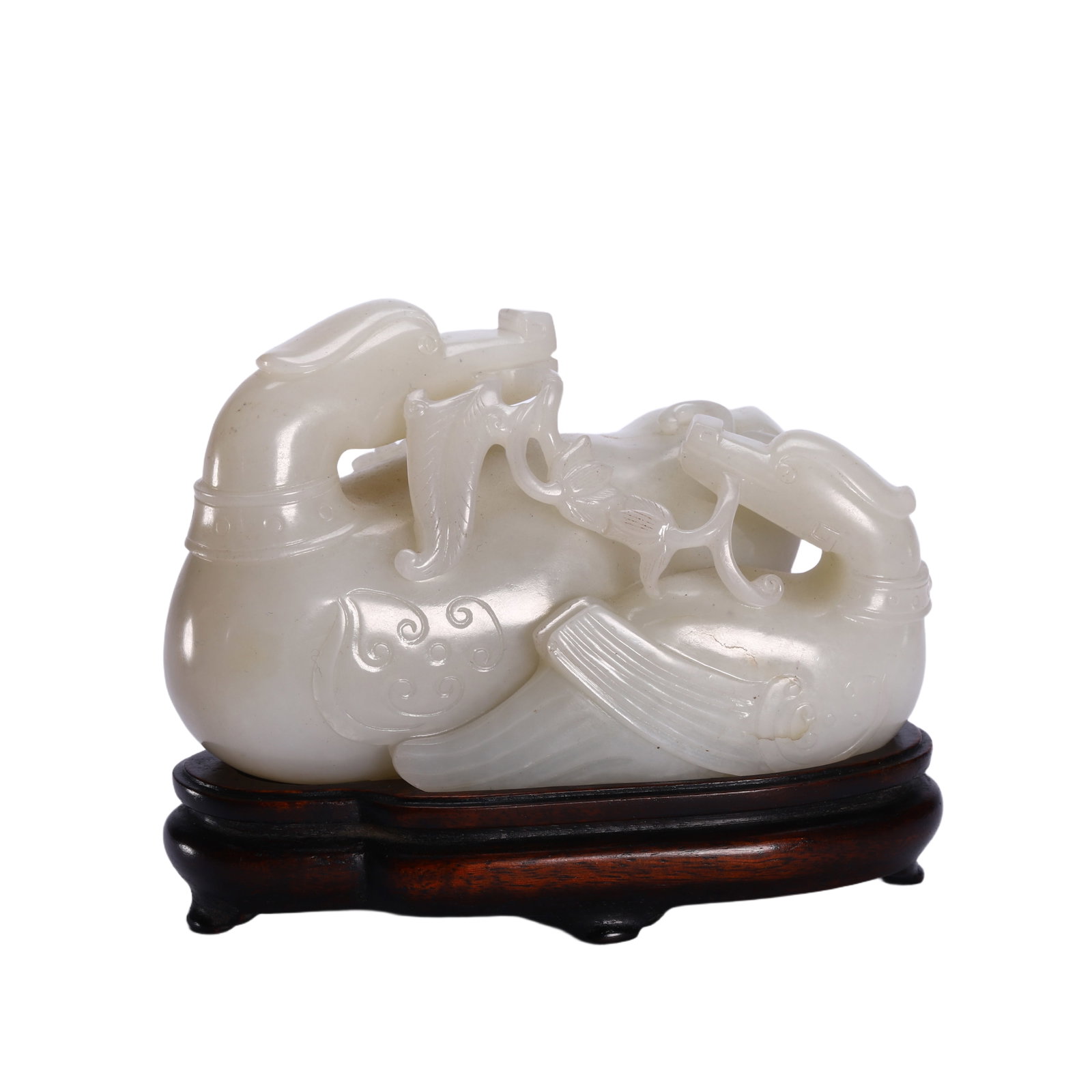 A CARVED WHITE JADE MYTHICAL BIRDS GROUP (1 of 9)