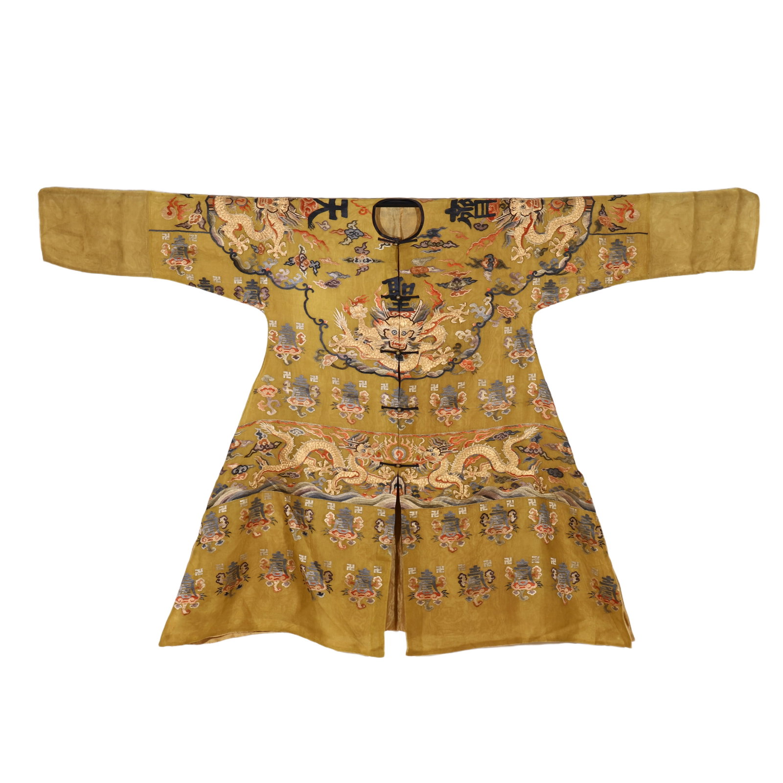 A CHINESE EMBROIDERED DRAGON ROBE (1 of 9)