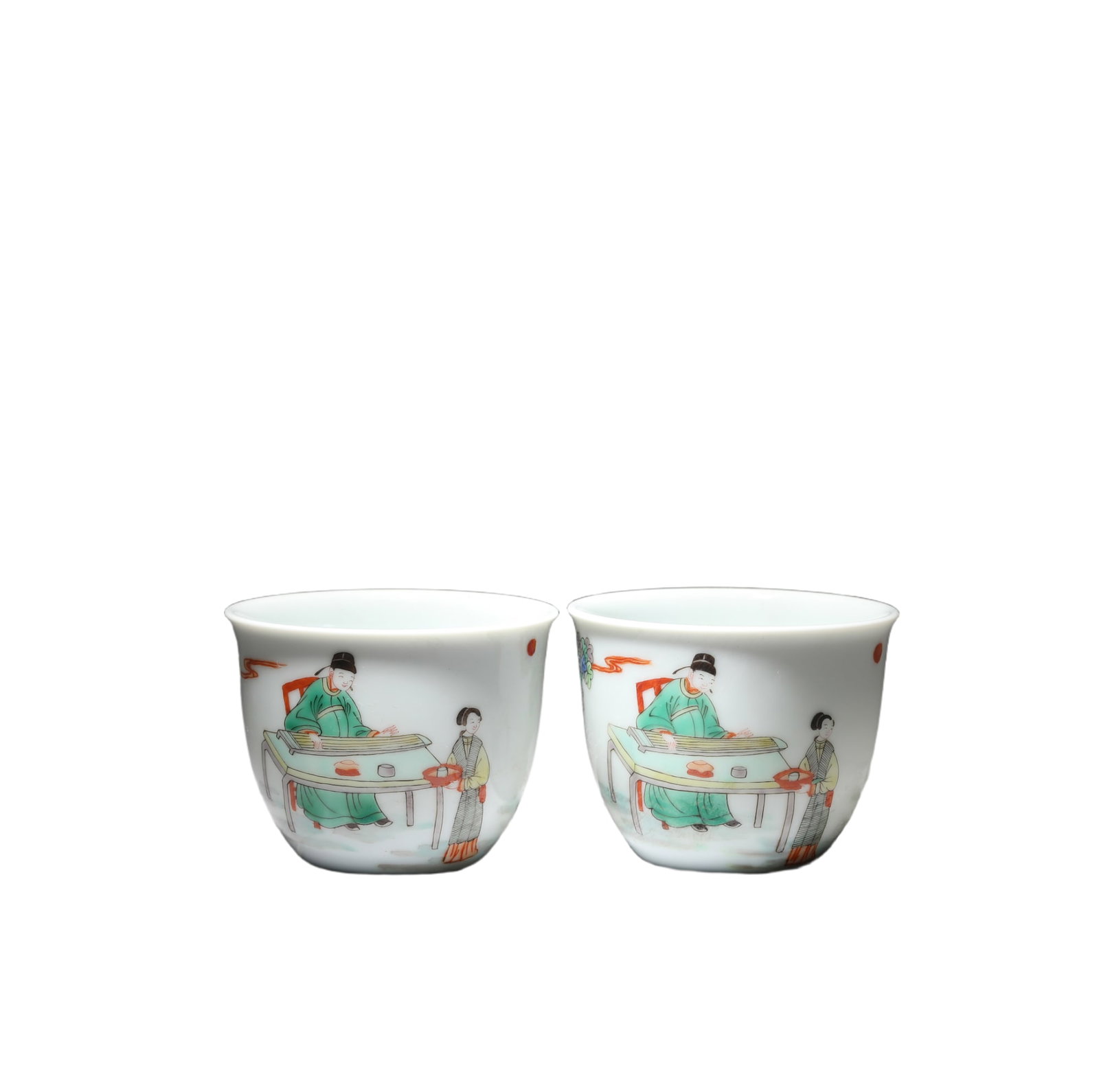 PAIR FAMILLE VERTE FIGURAL STORY CUPS (1 of 7)