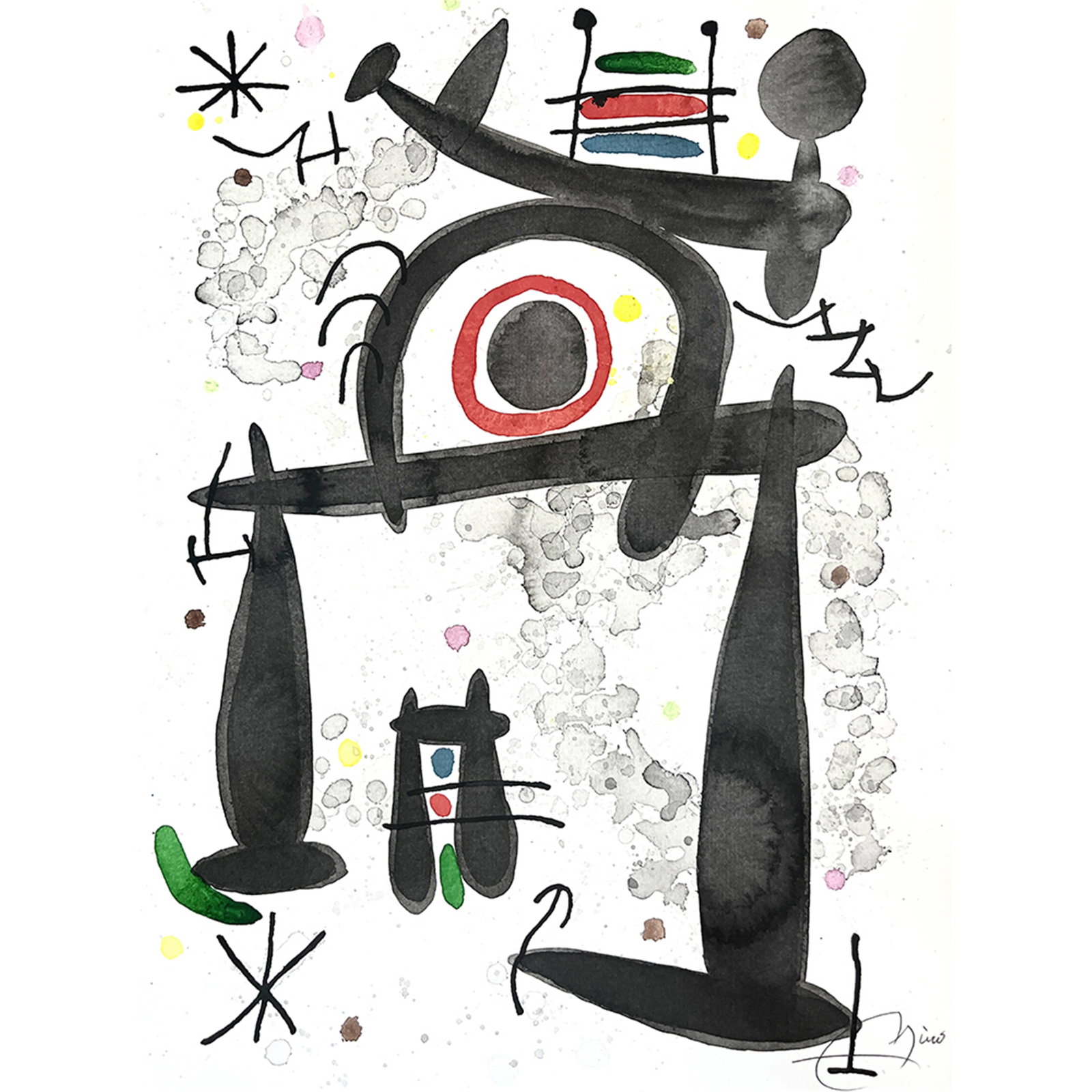 UNTITLED SIGNED JOAN MIRO: UNTITLED SIGNED JOAN MIRO Watercolor ink paper. DIMENSION: Image only: 41.9x29.7 cm; A LIST OF RECOMMENDED THIRD-PARTY SHIPPER IS AVAILABLE UNDER SHIPPING INFORMATION. PLEASE FEEL FREE TO CONTACT