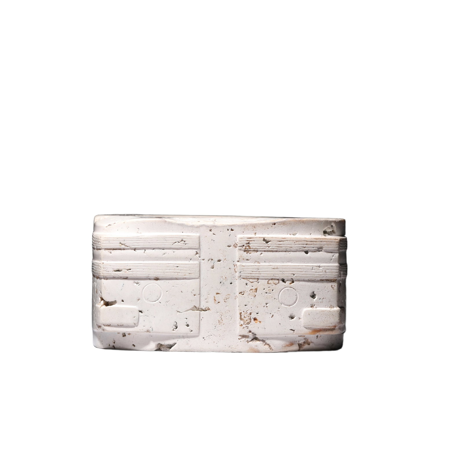 A CARVED CALIFICATION JADE CONG: A CARVED CALIFICATION JADE CONG The cong is of square cross section surrounding a cylindrically hollowed tube to the centre with rounded square corners, and tapers slightly from top to bottom. The