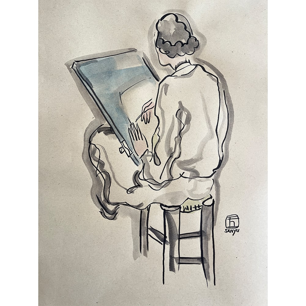 ELEVE A LA GRANDE CHAUMIERE, DE DOS (STUDENT AT THE GRANDE CHAUMIERE, BACK) SIGNED SANYU: ELEVE A LA GRANDE CHAUMIERE, DE DOS (STUDENT AT THE GRANDE CHAUMIERE, BACK) SIGNED SANYU Ink and water color on paper. Signed Yu in Chinese and Sanyu in French (lower left). In the 1920s, Paris was th