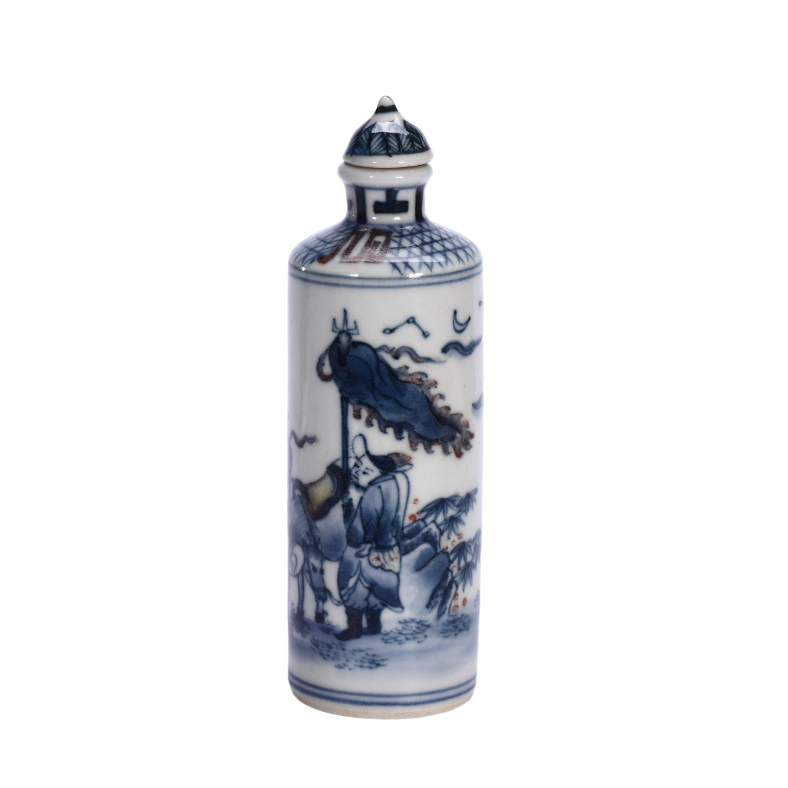 AN UNDERGLAZE BLUE AND COPPER RED SNUFF BOTTLE WITH COVER (1 of 9)